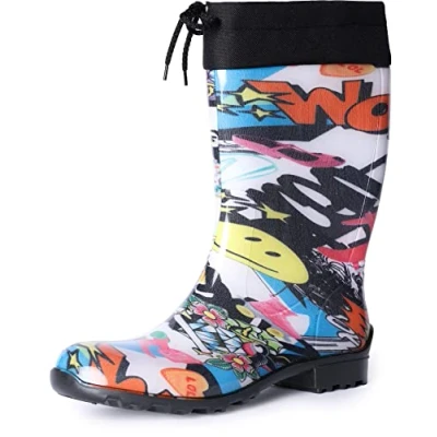 Imagen de Ladeheid Botas de Agua Impermeables para Mujer Antideslizantes Rubberboots Altas Lluvia en PVC Zapatos Mujeres LA 968 (Periódico, 36 EU)