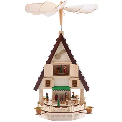 Imagen de BRUBAKER Pirámide de Navidad 49 cm Pesebre Nivel 4 Velas con candelabros Madera Color Natural Figuras pintadas a Mano