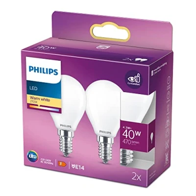 Imagen de Philips Bombilla LED Cristal, 40W, E14, Mate, Luz Blanca Cálida, No Regulable, Pack de 2 Unidades
