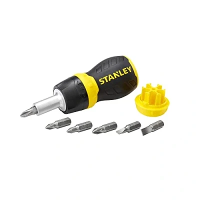 Imagen de STANLEY 0 66 358, Destornillador con carraca bimaterial porta puntas + 6 puntas, Cabeza magnética , Depósito en el mango, Mecanismo de carraca, Ligero y resistente