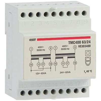 Imagen de VEMER VE303400 Transformador TMC 63/24 de Barra DIN para Servicio Continuo 400 V/12 24 V, Blanco