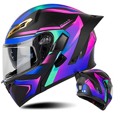 Imagen de Casco de Moto Modular con Bluetooth Slot Integrado, ECE Homologado Integrales Jet Scooter para Mujer Hombre Adultos,con Doble Visera Flip Up
