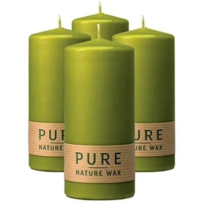 Imagen de Hyoola Velas de Pilar Naturales Decorativas Hechas con Cera Natural 100% Sin Parafina Larga Duración Verdes 60 x 130 mm Lote 4 Grandes