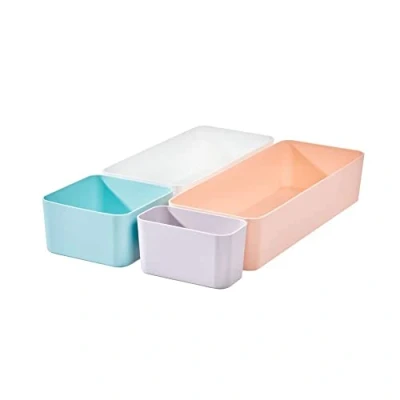 Imagen de iDesign set de 4 bandejas porta cubiertos, organizadores cajones plástico reciclado la colección exclusiva Rosanna Pansino, cubertero para cajón multicolor