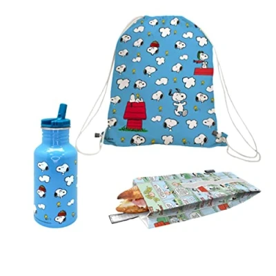 Imagen de NERTHUS FIH 1059 Set Mochila + Bolsa Bocadillo Botella Aluminio Snoopy