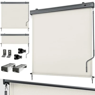 Imagen de tillvex® Toldo Vertical de 180 x 250 cm para Exterior e Interior, Resistente al Agua con manivela balcón, terraza y jardín, Estor protección Solar Aluminio