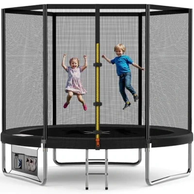 Imagen de Devoko Cama Elástica Exterior para Niños Ø 183/228/305/366/427 cm, Trampolines con Malla de Zapatos, Escalera, Red Seguridad, Capacidad Carga 50 kg