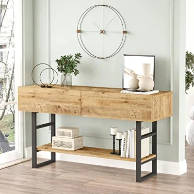 Imagen de [en.casa] Mesa Consola con 2 Puertas de Entrada Estante Adicional para Salón Recibidor Metal/Aglomerado 139 x 43 76 cm Roble Rústico/Negro