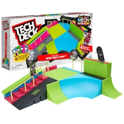 Imagen de Tech Deck Neon Skate Park Dedos Mega X Connect Creator Juego de Rampas Personalizable Que Brilla en la Oscuridad con 2 Fingerboards 6063752 Juguetes Niños 6 Años +