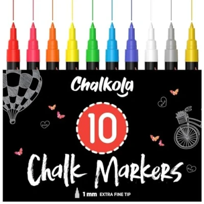 Imagen de Liquid Chalk Pens (10 Pack) with Gold &amp; Silver Extra Fine Tip Dry Erase Marker for Blackboard, Windows, Chalkboard Signs, Bistro 1mm