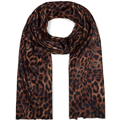 Imagen de styleBREAKER Bufanda de mujer con estampado leopardo y detalles metálicos, cálida estola invierno multicolor 01017152, color:Negro Coñac