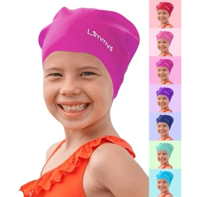 Imagen de Limmys Gorro de Piscina para Niños con Pelo Largo Niño y Niña 100% Silicona Cómodos, Elásticos Calidad Natación Infantil