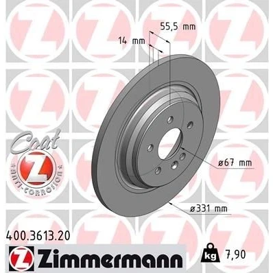 Imagen de ZIMMERMANN COAT Z 400.3613.20 Disco de freno 331 14 6/5 5 112 macizo revestido altamente carbonizado MERCEDES BENZ: Clase ML