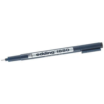 Imagen de edding 1880 rotulador calibrado negro x1 ancho de línea 0,35 mm para escritura precisa, esbozos y dibujo técnico punta fina con soporte metálico, adecuado usar reglas plantillas