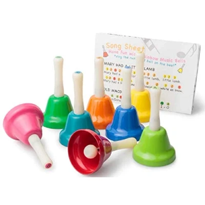 Imagen de Tobar 8 Campanas con Mango, niños, Colores del Arco Iris (4 Incluye Las partituras Musicales de Canciones Cuna)
