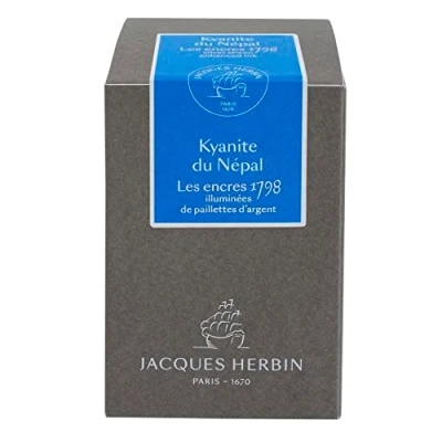 Imagen de Herbin 15513JT Botella de tinta con purpurina plateada 1798 para pluma estilográfica, Rollerball, punta cristal y soporte 50 ml, Kyanite Du Népal