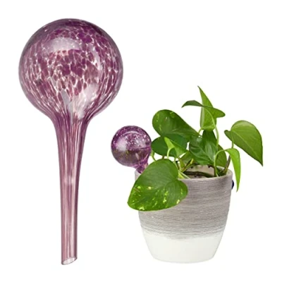 Imagen de Relaxdays Bewässerungskugel 2er Glas Set de Dos Globos, Sistema riego para Plantas, Vacaciones, Ø 6cm, Lila, Vidrio, 2 Unidades