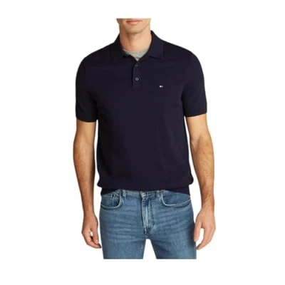 Imagen de Tommy Hilfiger Polo de manga corta Hombre Essential Cotton Knitted Dick, Azul (Desert Sky), XS