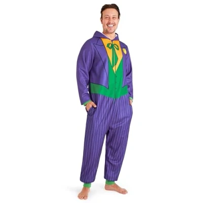 Imagen de DC Comics Joker Pijama Mono Polar con Capucha y Bolsillos Laterales para Hombre (Morado, XL)
