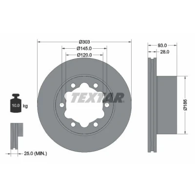 Imagen de TEXTAR PRO 93143403 Disco de freno 303 28 06/06 145 ventilación interna revestido sin perno sujeción rueda, buje rueda