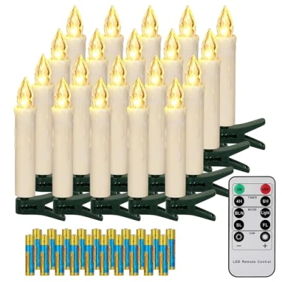 Imagen de FREEPOWER 20 Velas LED para árbol de Navidad con Mando a Distancia Temporizador Parpadeantes, Blanco Cálido, Navidad, Funciona Pilas, Interior Exterior Impermeable（Incluye pilas）