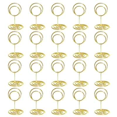 Imagen de Soporte para Tarjetas de Lugar,20 pcs Soportes Números Mesa Sostenedor Foto Pinza Mini Portatarjetas Lugar Metal Memo Clip Holder,para Bodas Restaurantes Cumpleaños Fiestas( Redondo)
