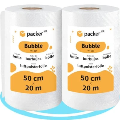 Imagen de packer PRO Rollo Plastico Burbujas Embalaje, 50cm Ancho (A) y 20m Longitud (L). Papel burbuja ideal para Mudanzas, Embalajes Envíos, Pack 2