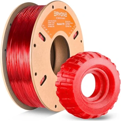Imagen de ERYONE TPU Filament 1.75mm, 3D Printer 0.5kg 1 Spool, +/ 0.05mm,95A,Rojo Transparente