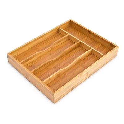 Imagen de Relaxdays Bandeja para Cubiertos, con 5 Compartimentos de Bambú, 4,5 x 25,5 34 cm, Organizador Cocina, Natural