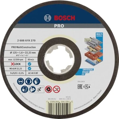 Imagen de Bosch Professional Expert Disco de corte recto (para MultiMaterial, X LOCK, Ø125 mm, diámetro del orificio: 22,23 grosor:1,6 mm), Negro