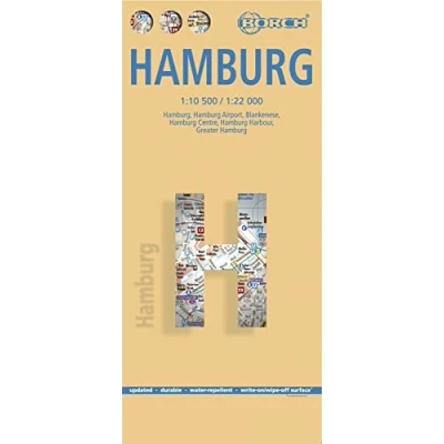 Imagen de Hamburgo, plano callejero plastificado. Escala 1:10.500 / 1:22.000. Borch.: Einzelkarten: Hamburg 1:22 000, Zentrum 1:10 500, Blankenese ... administrative &amp; time zone (Borch Map)