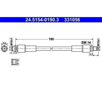 Imagen de ATE 24.5154 0190.3 Latiguillos de Freno 190 M10x1 AUDI: A8 D3