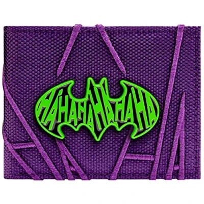 Imagen de The Dark Knight Joker Bordado HAHAHA Insignia Metálica Billetera/Cartera Bi Fold Porta ID &amp; Tarjetero, Morado