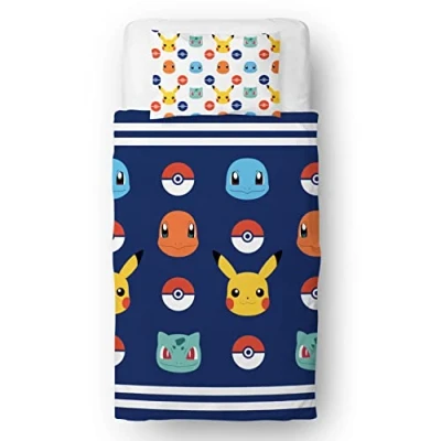 Imagen de Pokemon Juego de Funda edredón con Licencia Oficial, Cama Reversible 2 Caras Almohada a Juego, Individual Character World Brands