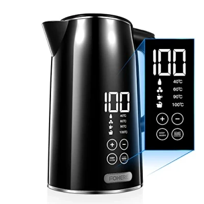 Imagen de Fohere hervidor Eléctrico con termostato ajustable, 4 temperaturas preestablecidas para de té, agua acero inoxidable 1,7L, función mantenimiento caliente durante horas