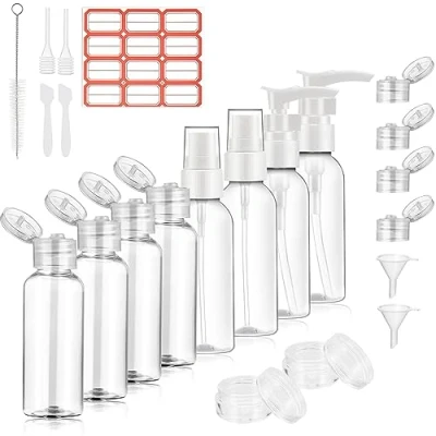 Imagen de 21 Piezas Botes Viaje, Juegos de Silicona Botellas Viaje con Etiqueta Autoadhesiva y Botella sprayde, Rellenables para Champu Loción