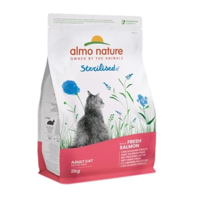 Imagen de Almo Nature Pienso para Gatos Adultos Holistic Sterilized Salmon Adult Cat (2 kg). Comida Grandes Natural. Alimento Balanceado Seco, Alto en Proteínas.