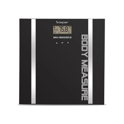 Imagen de BEPER 40.808A Báscula monitor de impedancia, pesa la masa corporal y el porcentaje líquidos, 10 memorias, pantalla LCD, superficie vidrio templado, negro, 4 x 33 cm