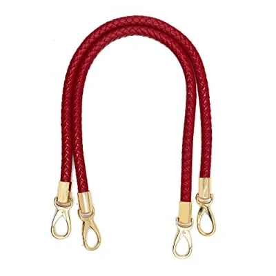 Imagen de POFET 1 par de asas repuesto para bolso hombro, cuero, correas cuerda trenzada con ganchos giratorios metal, color rojo