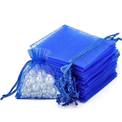 Imagen de jijAcraft 100pcs Bolsas de Organza Regalo Bolsitas 7x9cm para Boda Favores, Joyas y Dulces (Azul real)