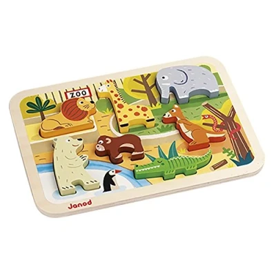 Imagen de Janod Chunky Puzzle Puzle de Madera 7 piezas, Animales del Zoológico Motricidad Fina Concentración Desde 18 Meses, J07022