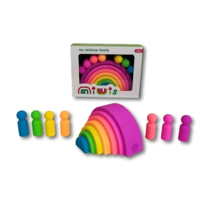 Imagen de JUEGACONMIGO MIWIS Figuras apilables Coloridas de Silicona. Desarrolla Habilidades motoras (Arco Iris Neón 7 Piezas + Figuras)