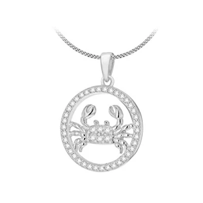 Imagen de Tuscany Silver Collar con Colgante Signo del Zodíaco Cáncer para Mujer Cadena Grumet en Plata de Ley Chapada Rodio Circonita 46 cm