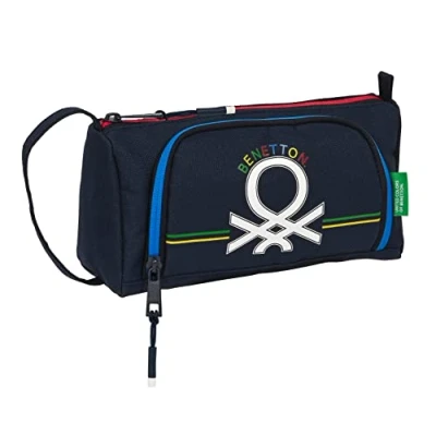 Imagen de BENETTON Sixties Portatodo con Bolsillo Desplegable Vacío, Estuche Infantil, Niño, Ideal para Niños de 5 a 14 Años, Cómodo y Versátil, Calidad Resistencia, 20x8.5x11 cm, Color Azul marino