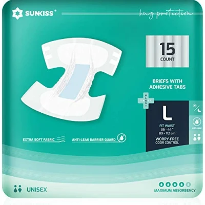Imagen de SUNKISS TrustPlus Pañales Incontinencia para Adultos, Bragas Absorbentes con Ddhesivos Ancianos, Hombres y Mujeres, Unisex, Máxima absorción, Protección Contra Fugas, Talla L, 15 Unidades