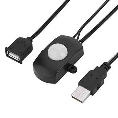 Imagen de Yunir Mini Sensor de Movimiento infrarrojo LED, 4A DC 5 24V Interruptor automático Detector PIR 120 Grados con Interfaz LED/USB(Negro)