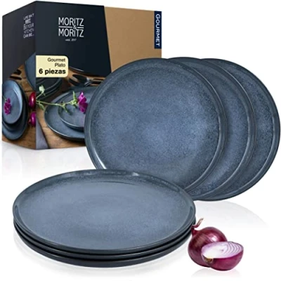 Imagen de Moritz &amp; VIDA Plato Gourmet Juego de 6 platos cena (porcelana, aptos para lavavajillas y microondas), color azul