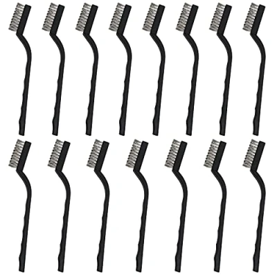 Imagen de Belle Vous Mini Cepillo Alambre Acero Inoxidable (Pack de 15) Limpieza Mango Plástico Curvo y Agujero para Colgarlo Metalico Limpiar Cemento, Estufa, Fregadero, Oxido Polvo
