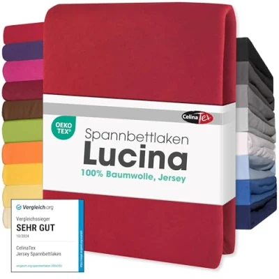 Imagen de CelinaTex Lucina Sábanas Ajustables algodón 200x200 200x220 cm Rojo rubí
