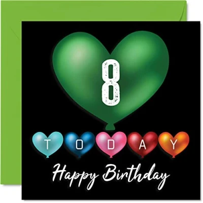 Imagen de Stuff4 Divertidas tarjetas de cumpleaños 8 para niños y niñas, globos corazón, tarjeta feliz hijo, hija, hermano, hermana, nieto, nieta, sobrina, sobrino, primo,
